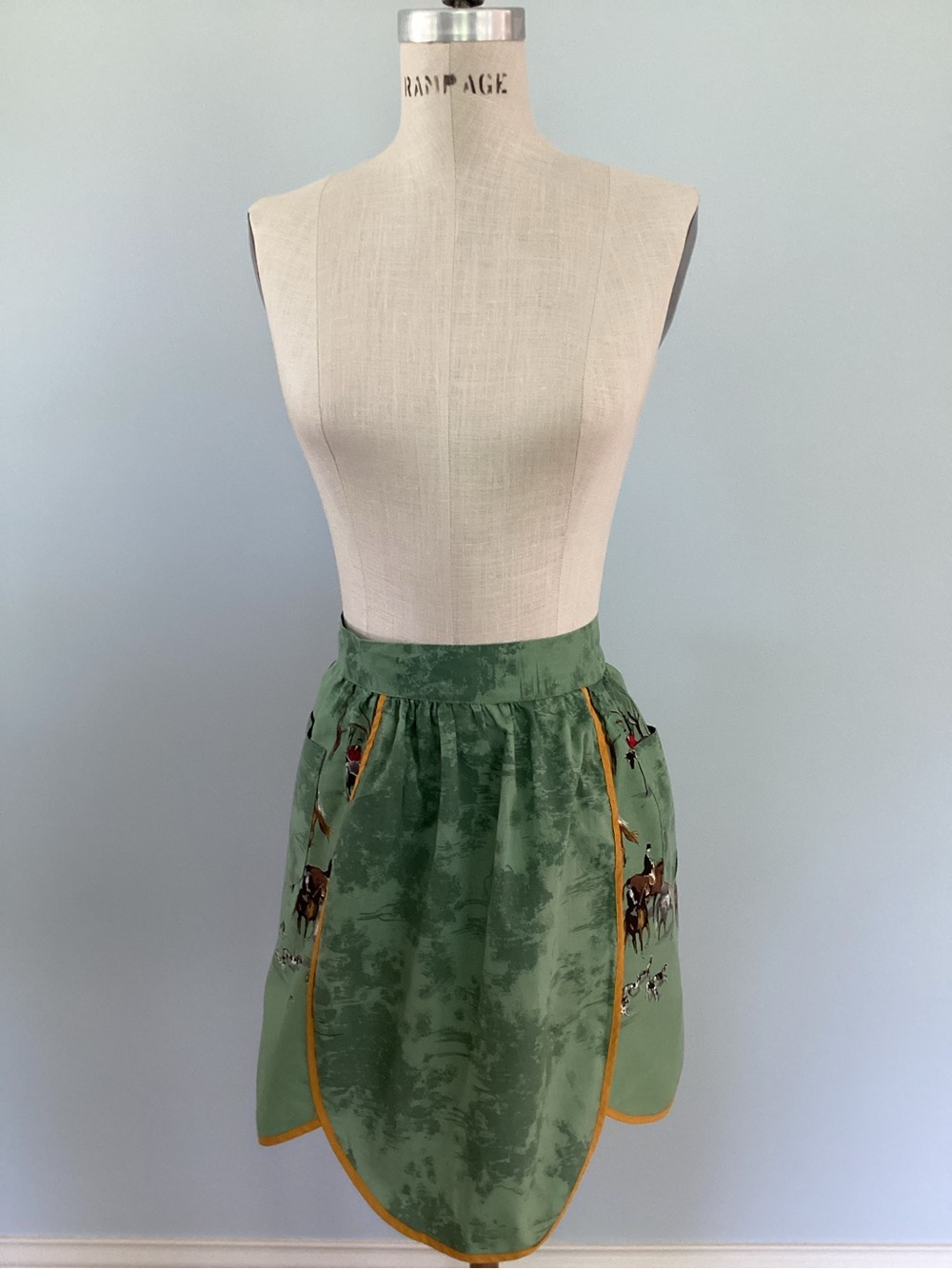 Green Equestrian Apron with Mustard Trim